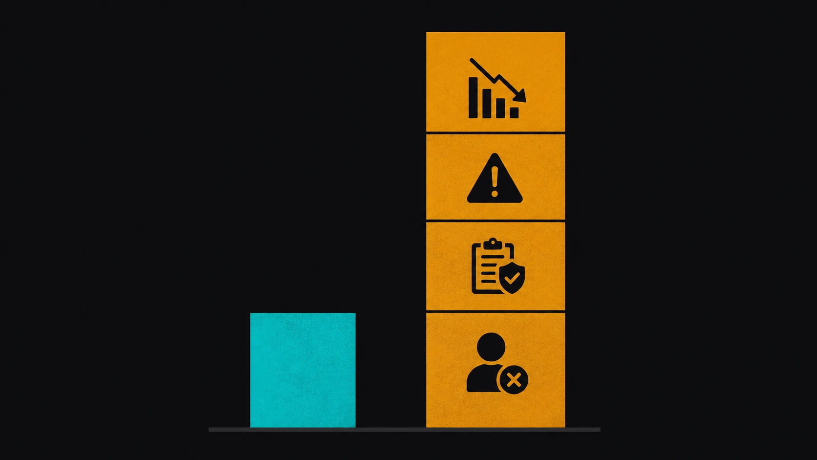 Stylised editorial illustration of two side-by-side cost columns — a small visible column labelled subtitle production cost in teal, and a much taller invisible column in muted amber representing hidden costs of language mismatch — with four stacked blocks each labelled with a cost category.