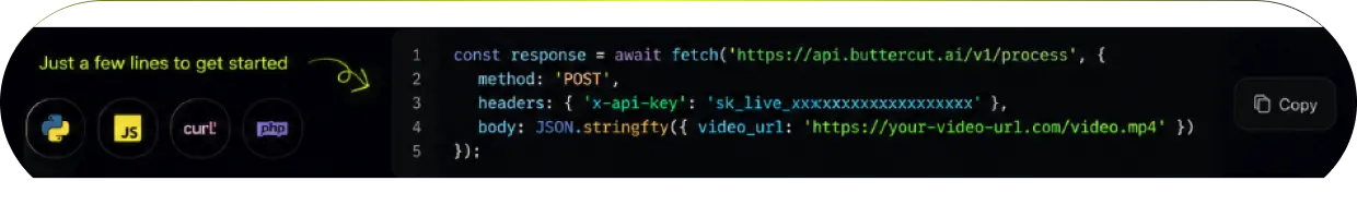 ButterCut subtitle API code sample — upload and request